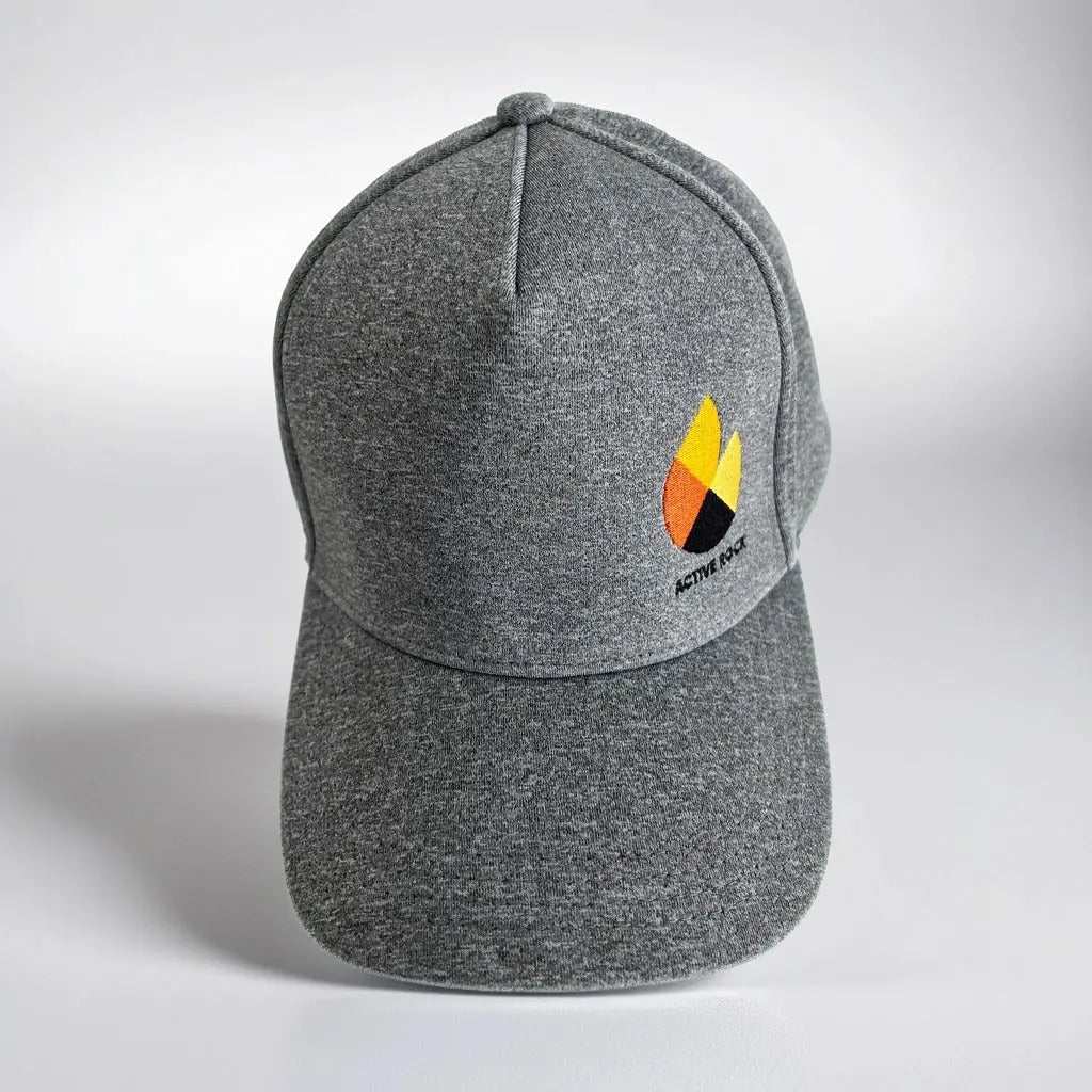 Grey active rock cap with logo and adjustable strap.