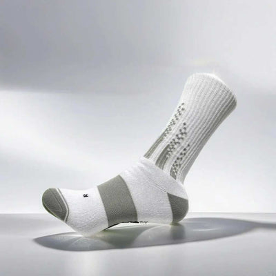 White and grey crew padel socks with cushioning and moisture-wicking features