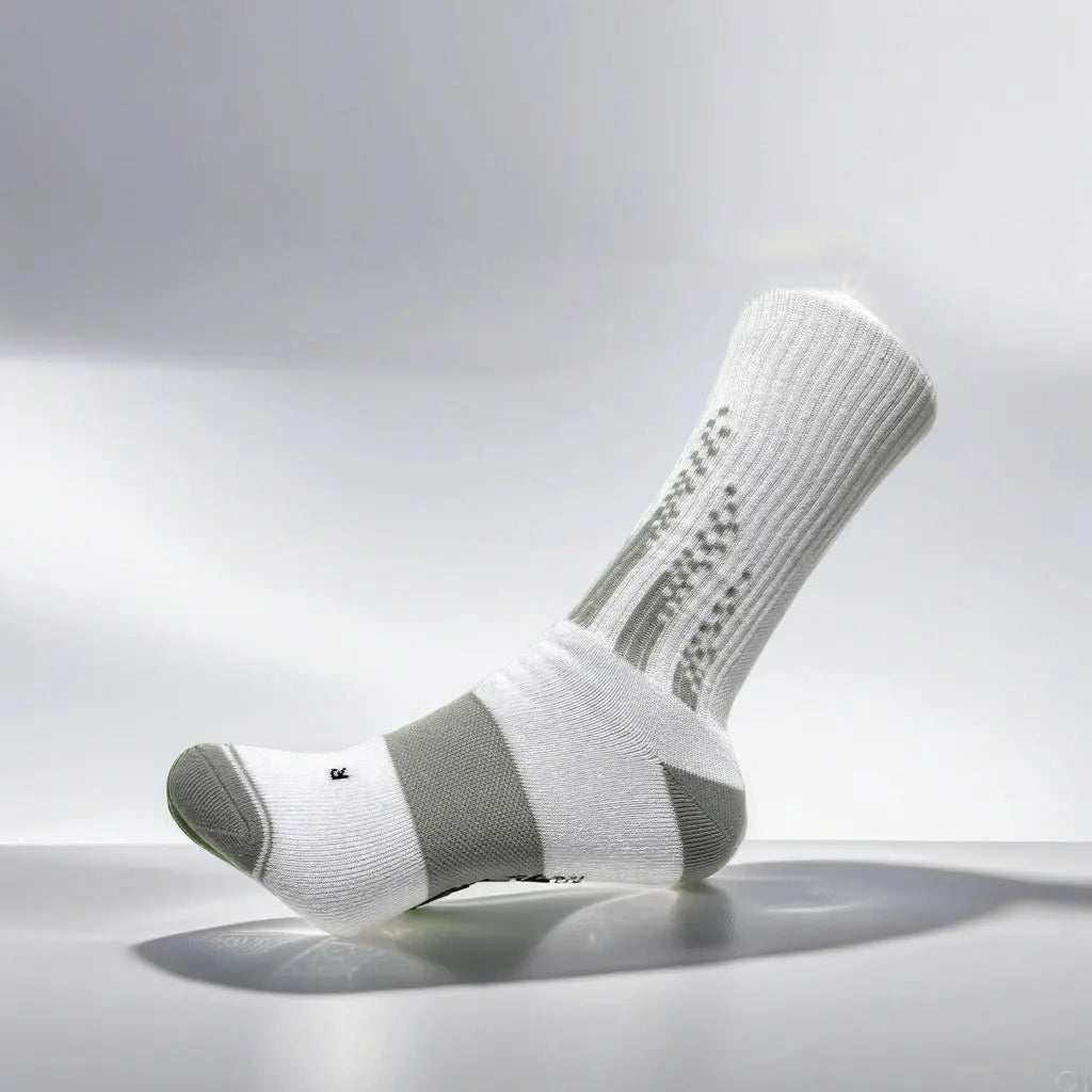 White and grey crew padel socks with cushioning and moisture-wicking features